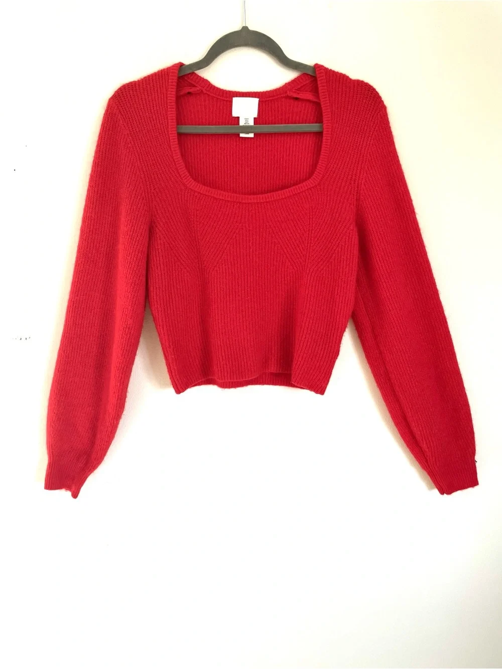 H&M Square Neck Rib Knit Long Sleeve Sweater in Red Size S EUC